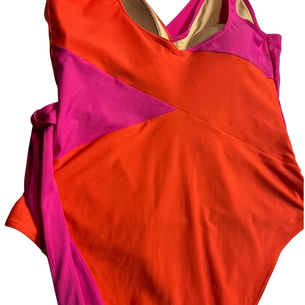 Summersalt The Perfect Wrap One-Piece Swimsuit Hibiscus Fuchsia Colorblock Sz 14
